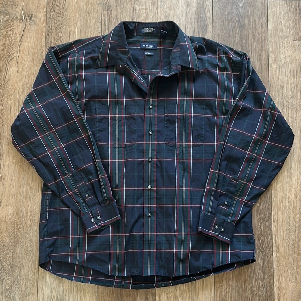 Van Heusen Blue and Red Casual Button Down Shirt